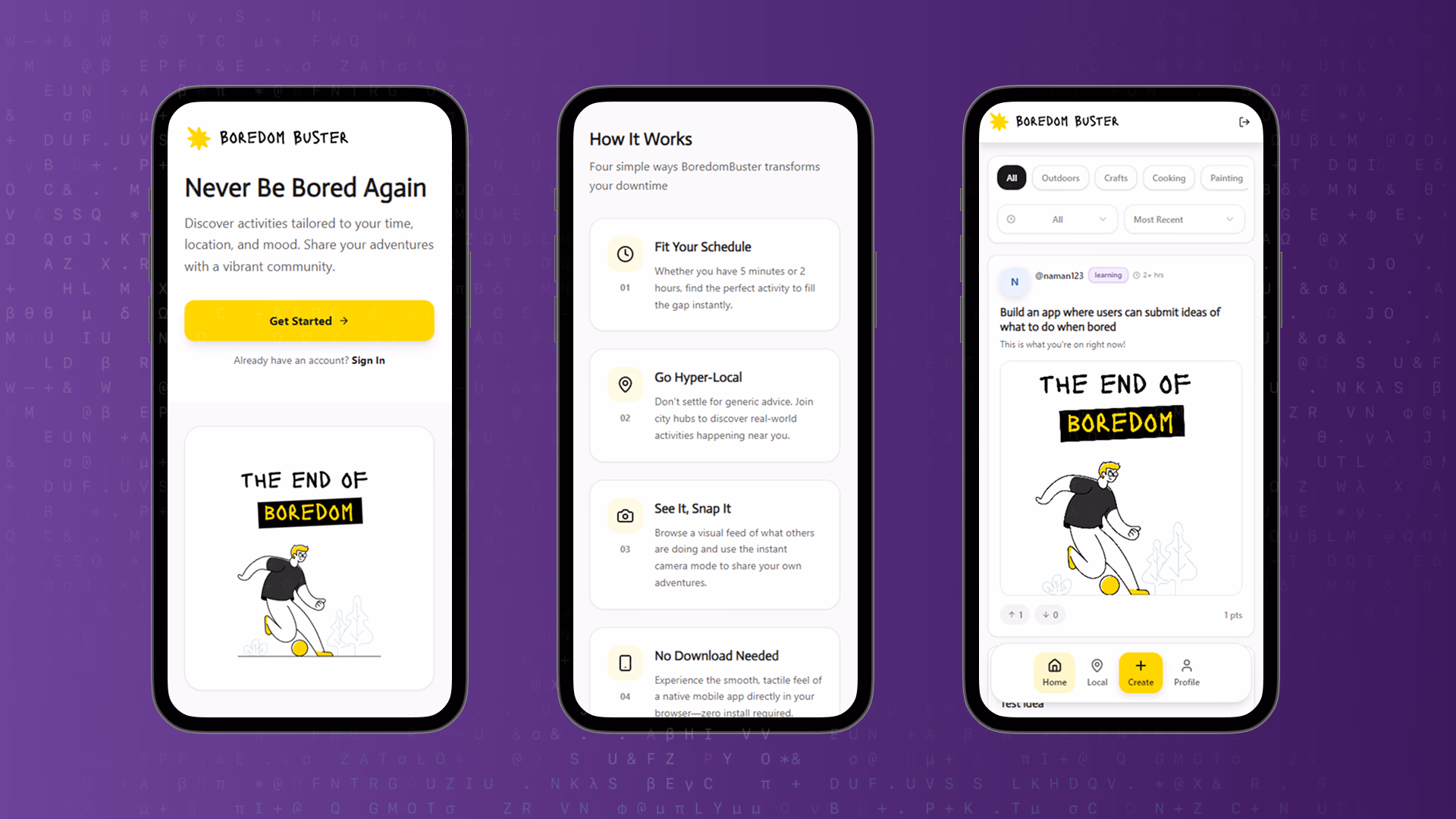 boredom buster landing page