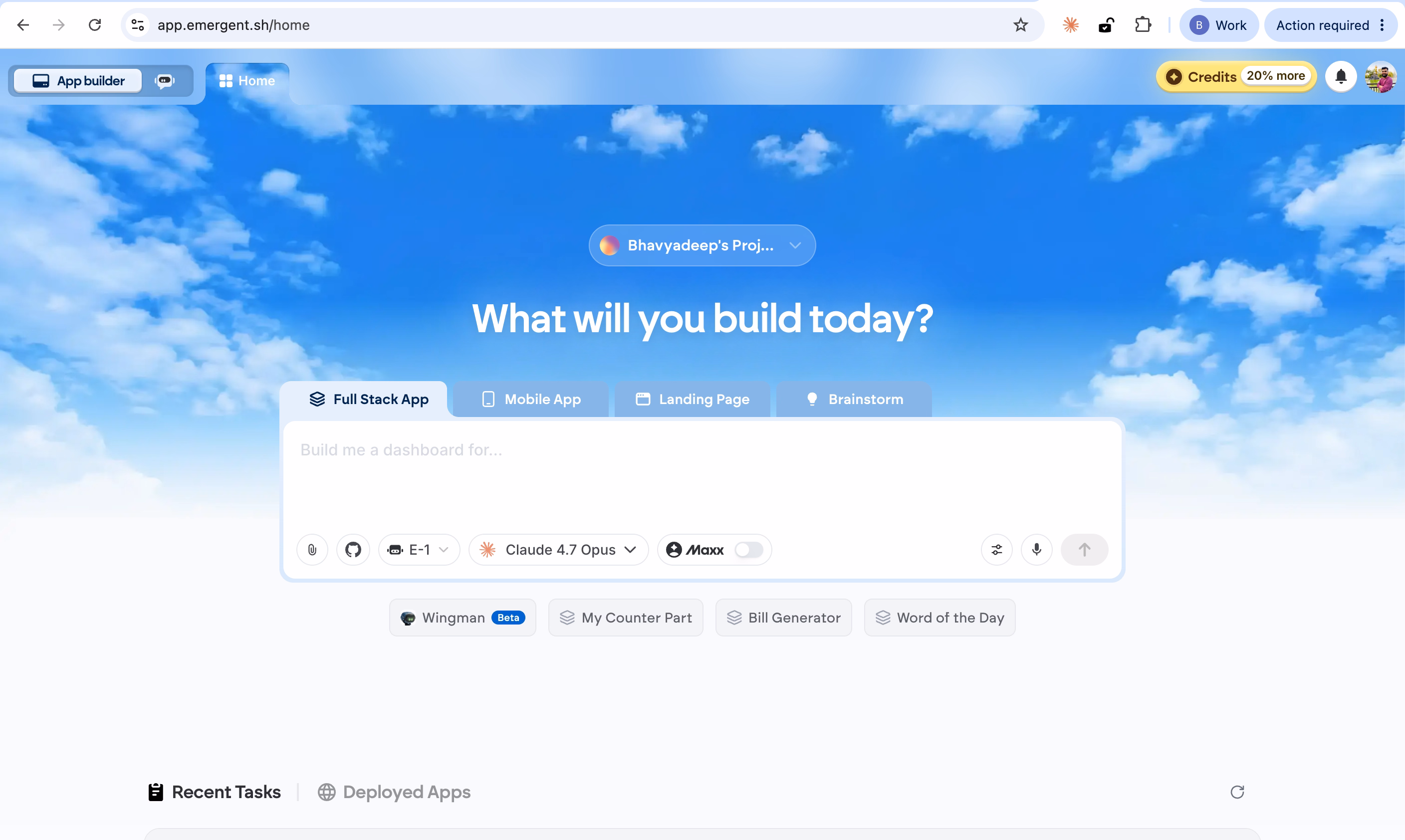 open the emergent home page