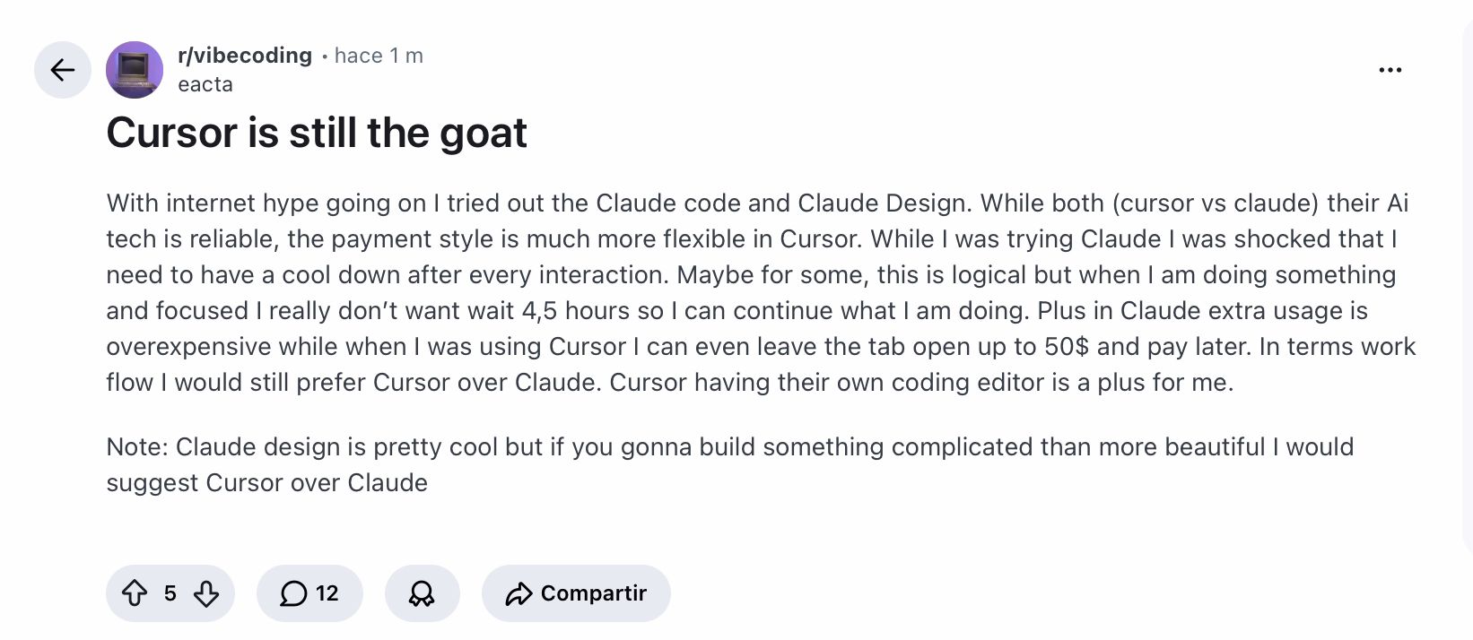 cursor ai reddit positive review