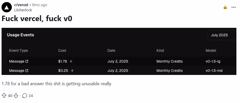 bad experience post on reddit about v0