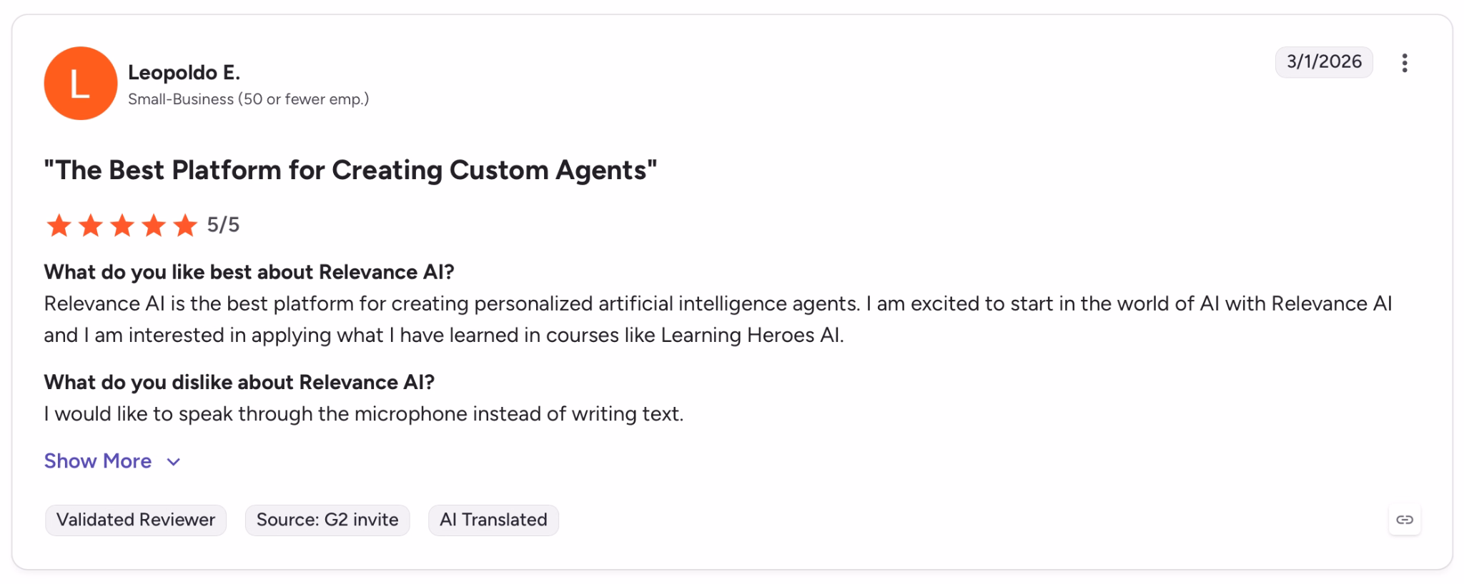 g2 review on releva ai by leopoldo
