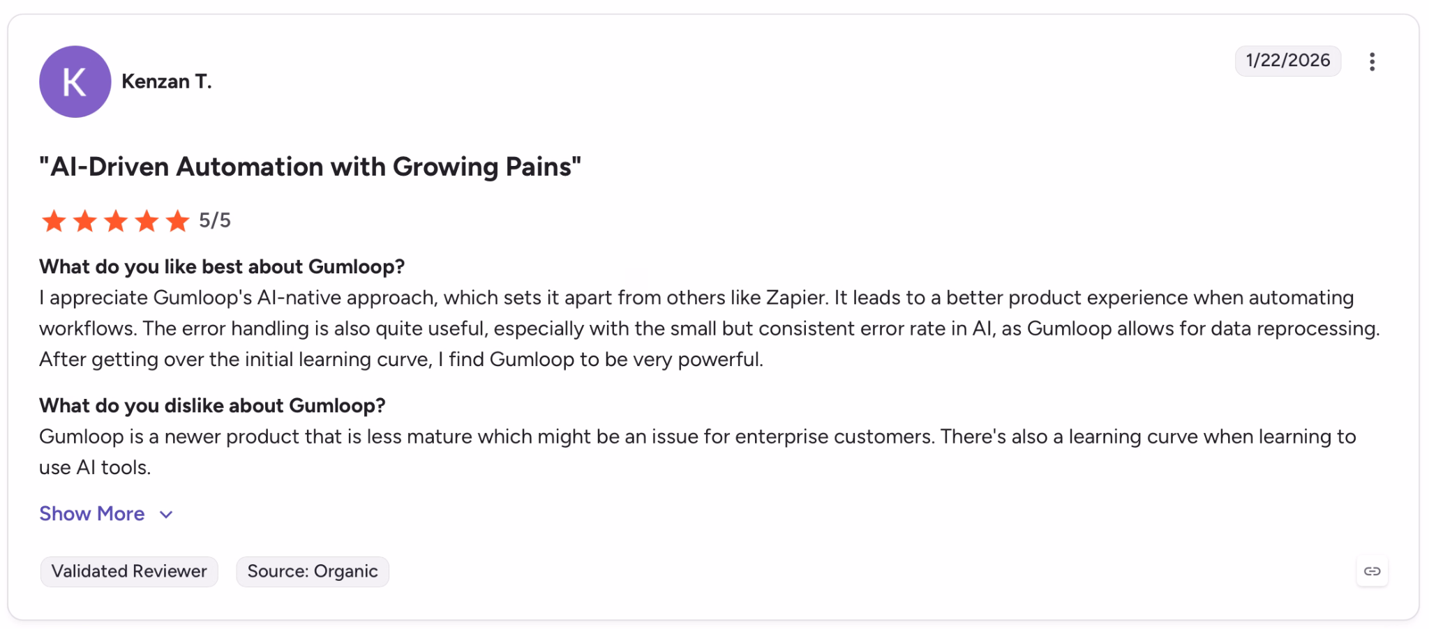 gumloop review on g2 by kenzan
