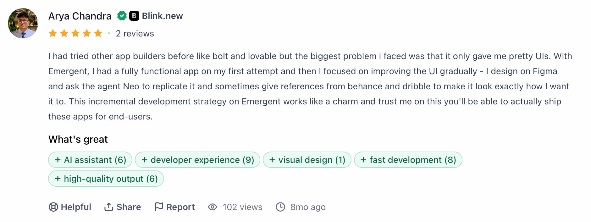 emergent review on product hunt by arya
