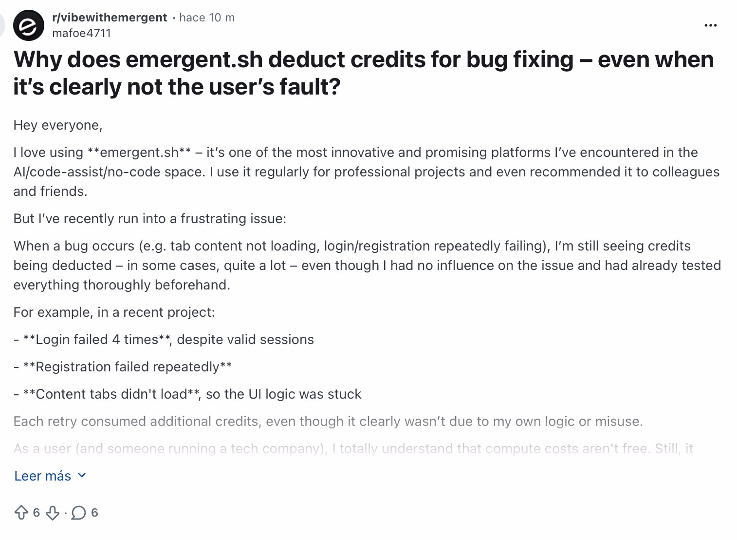 emergent user review on reddit