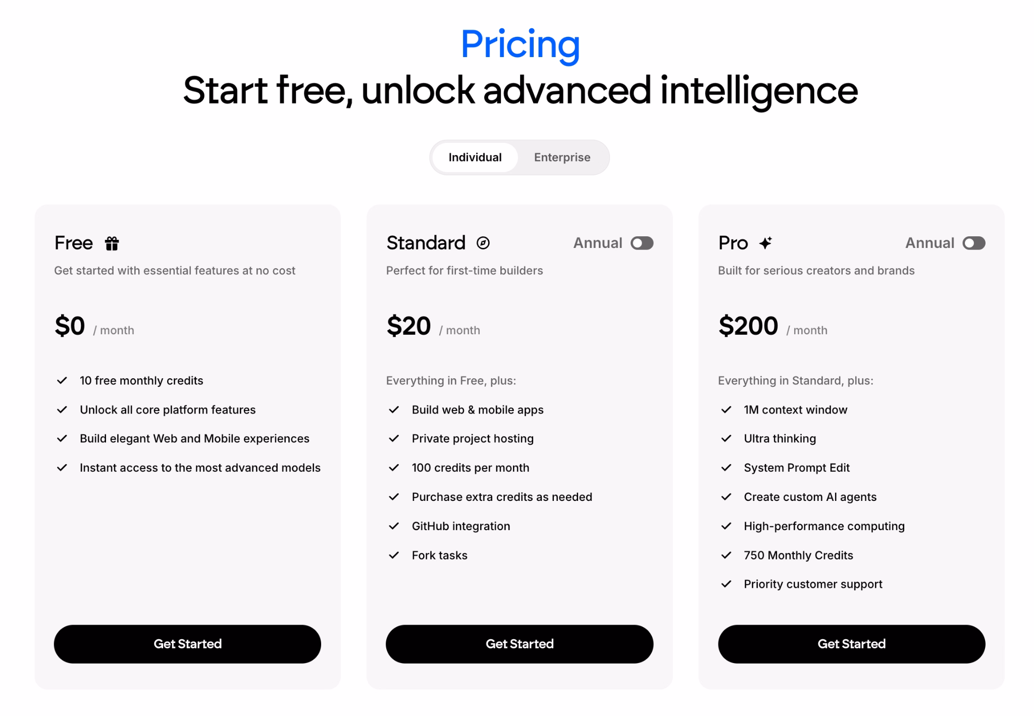 emergent pricing page