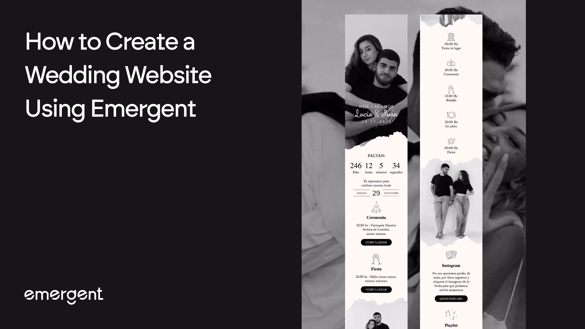 how to create wedding website using emergent