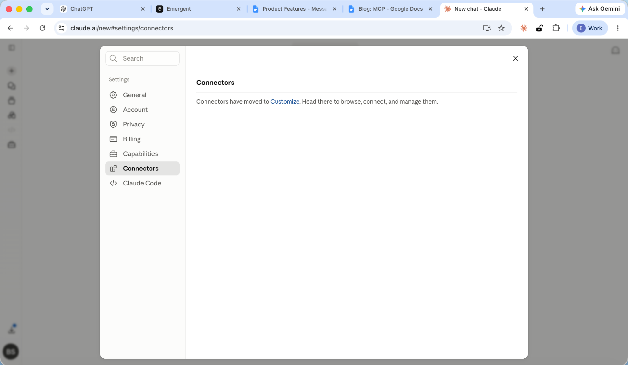 click on connectors in claude