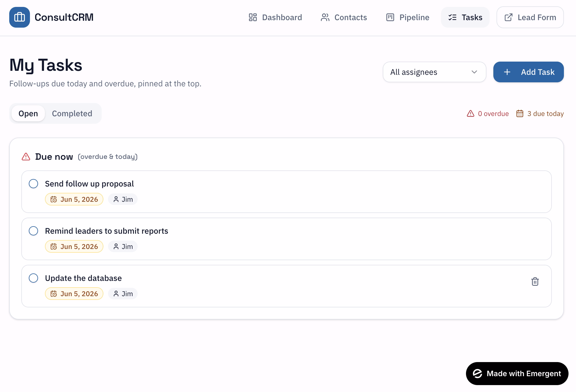 summary of what's overdue, and check off cleared tasks
