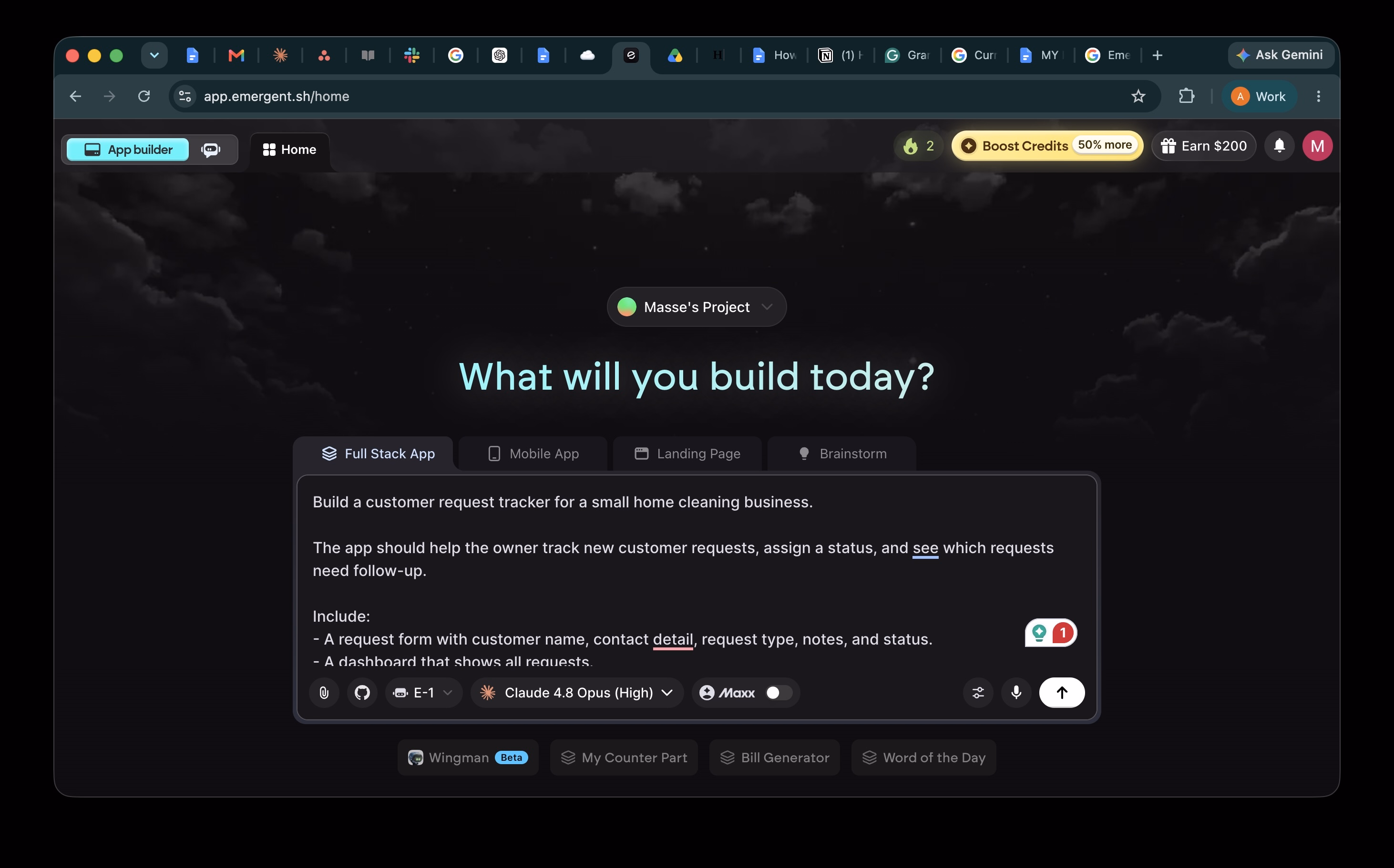 emergent vibe coding first prompt