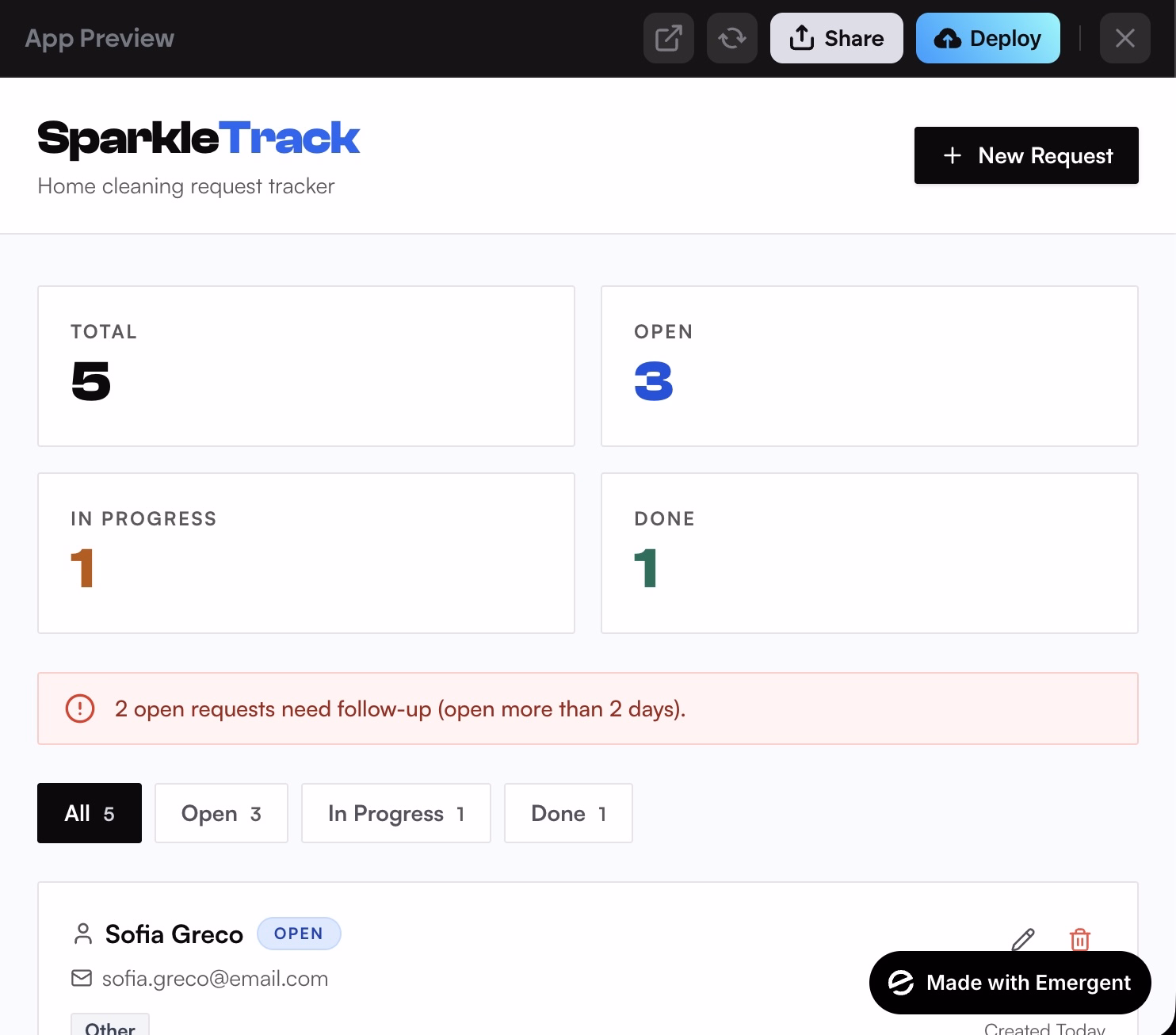 emergent customer request tracker preview