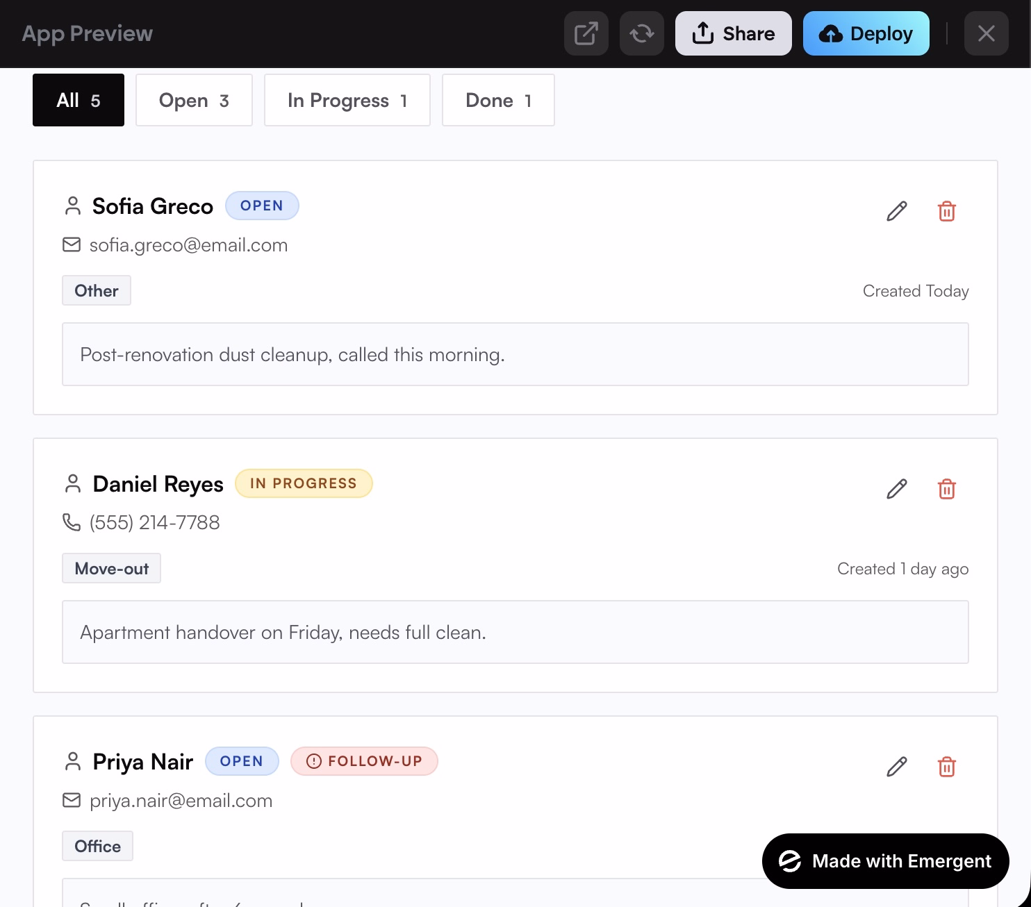 emergent customer request tracker preview 2