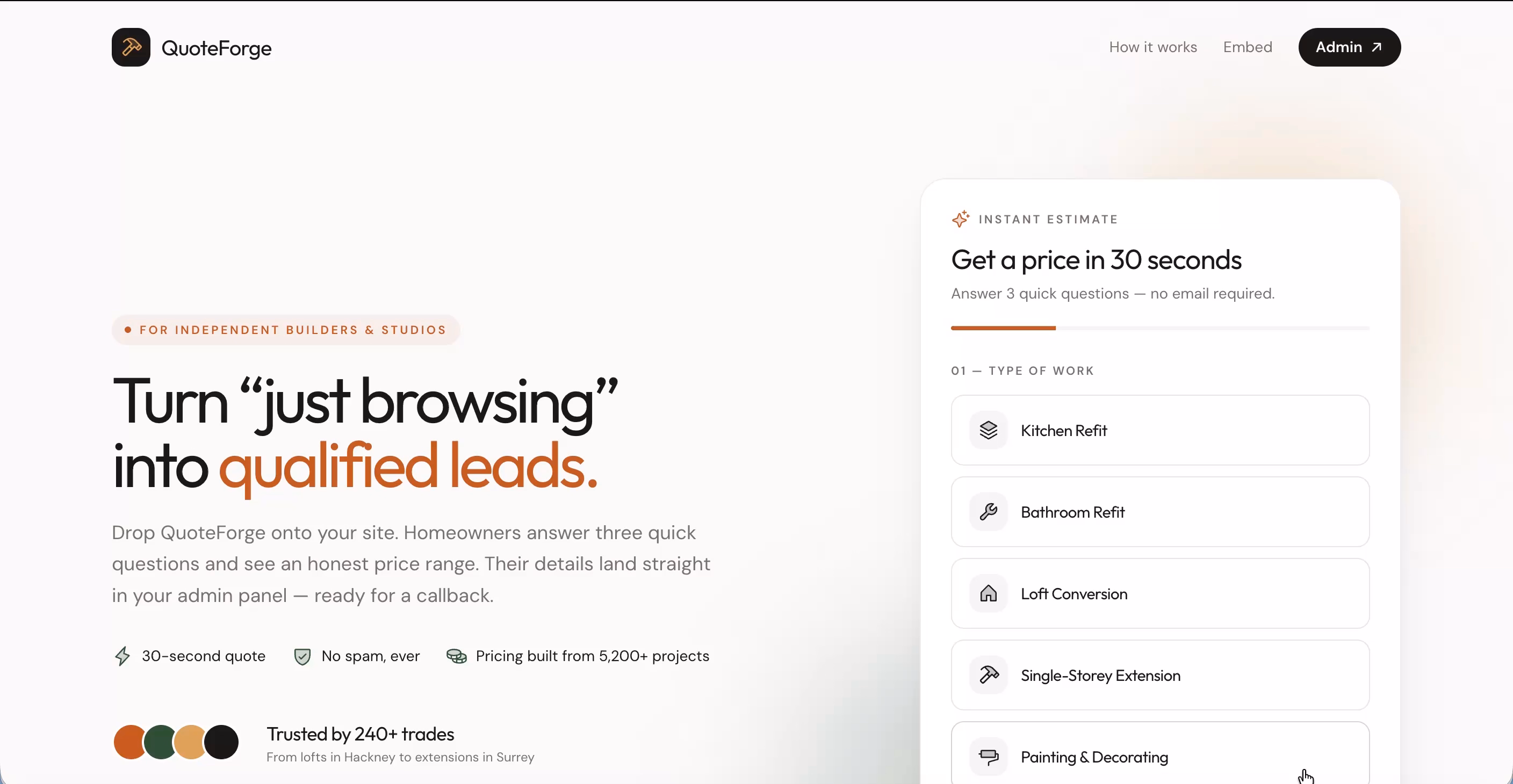 three-step quote flow with region-aware pricing