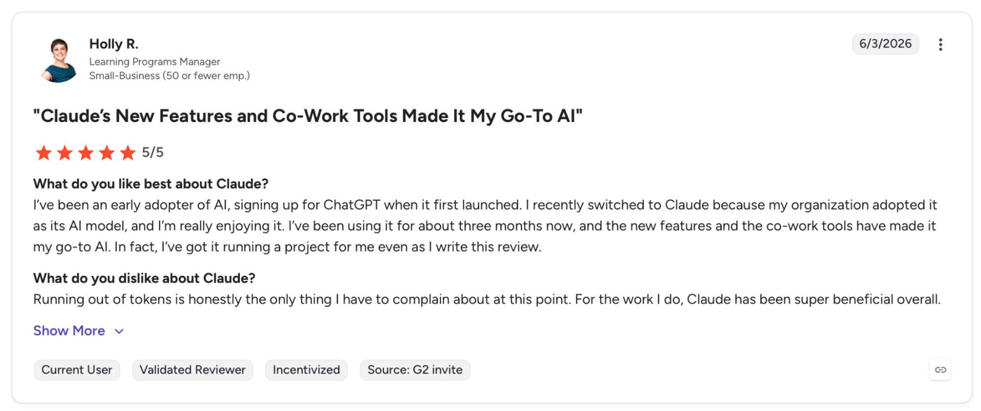 claude review by holly