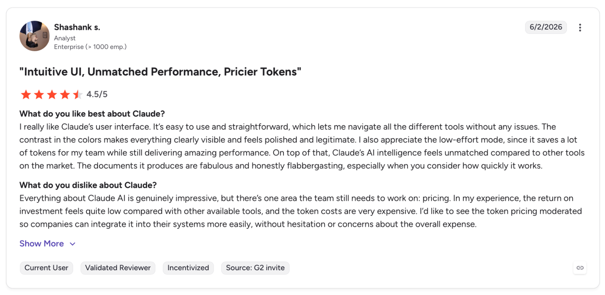 claude review by shashank