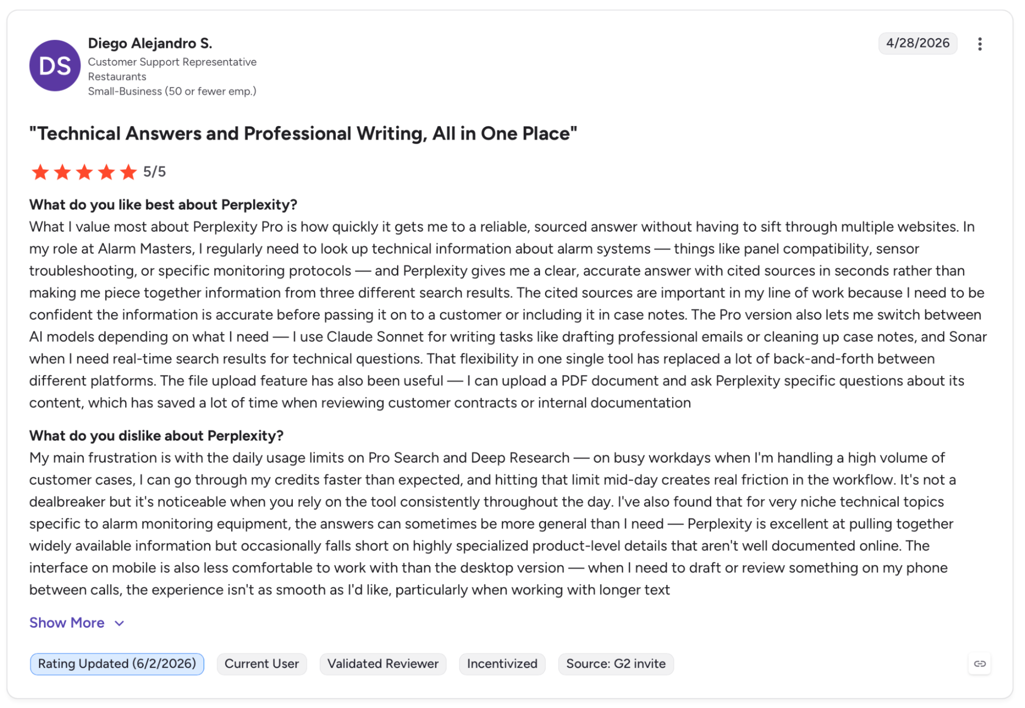 user review diego