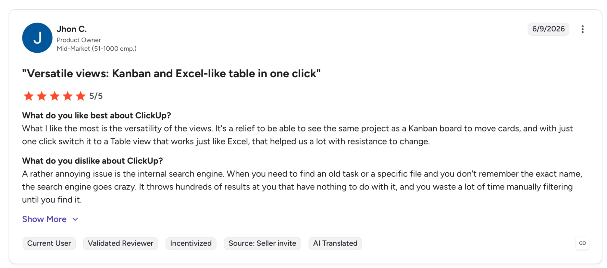 clickup review by john