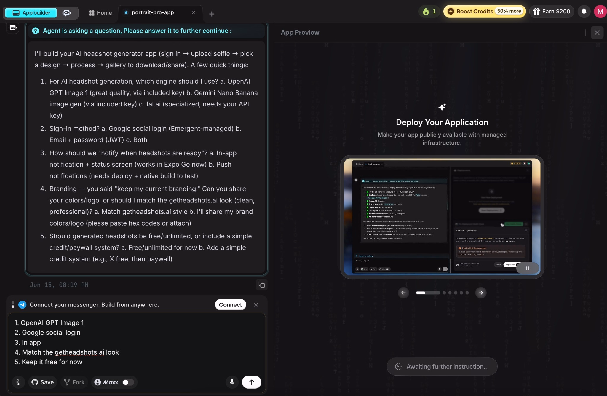 answer emergent's clarifying questions