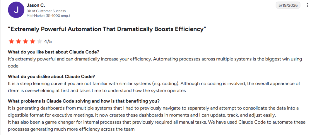 claude code user review