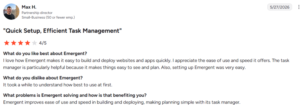 emergent user revew