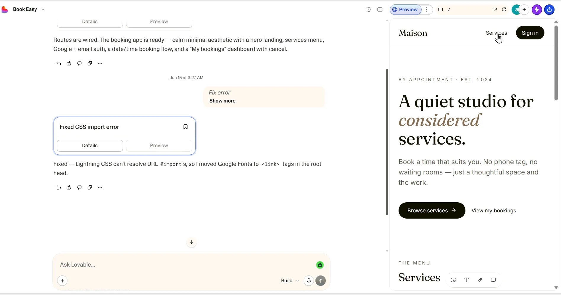 lovable booking app