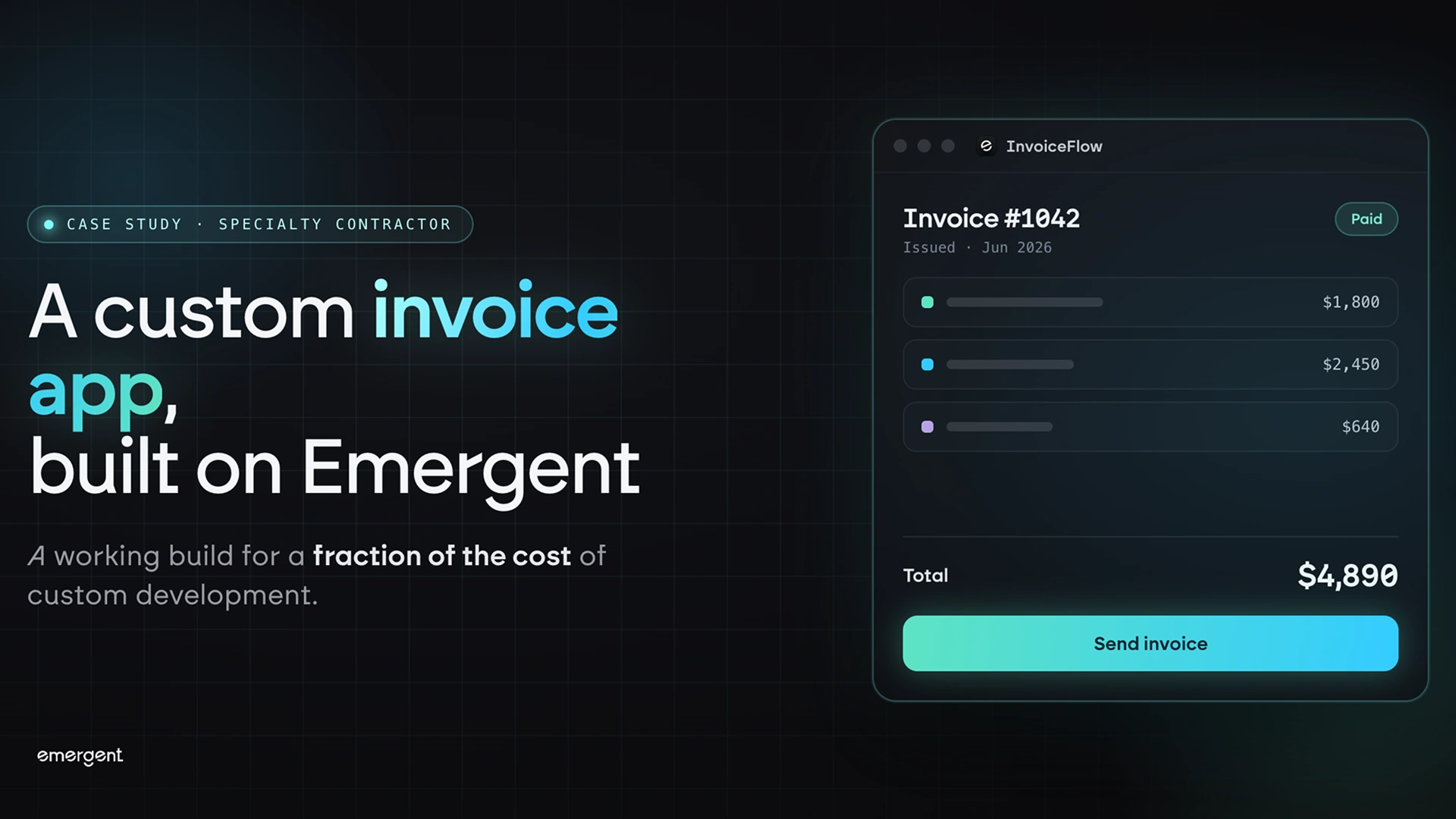 custom invoice app built on emergent