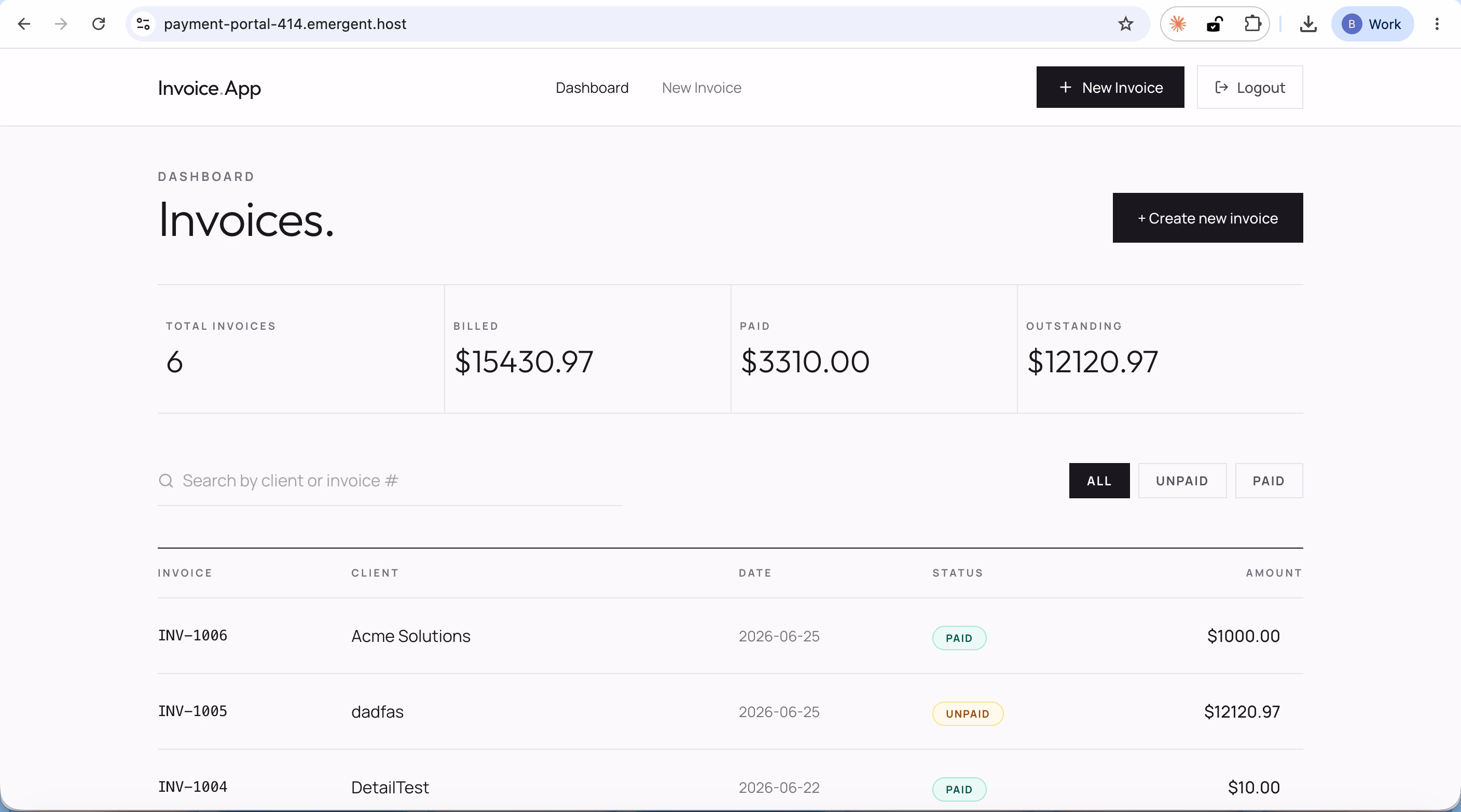 Financial summary dashboard