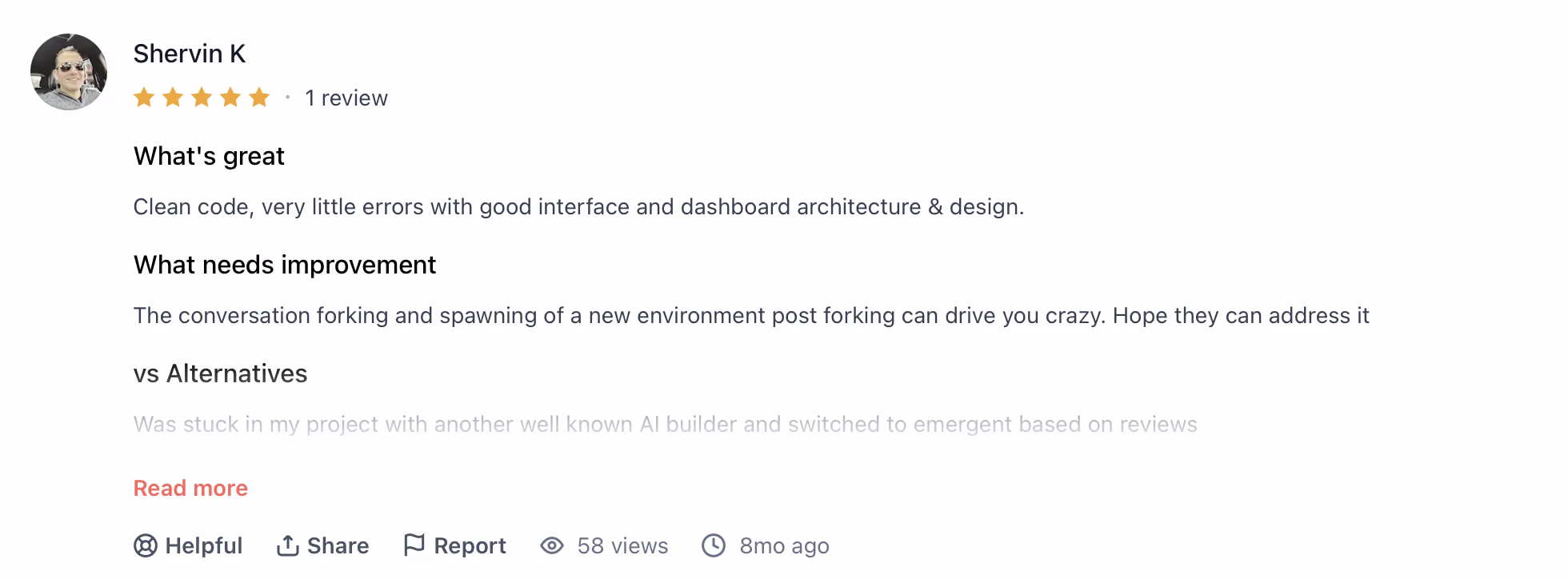 emergent user review verified