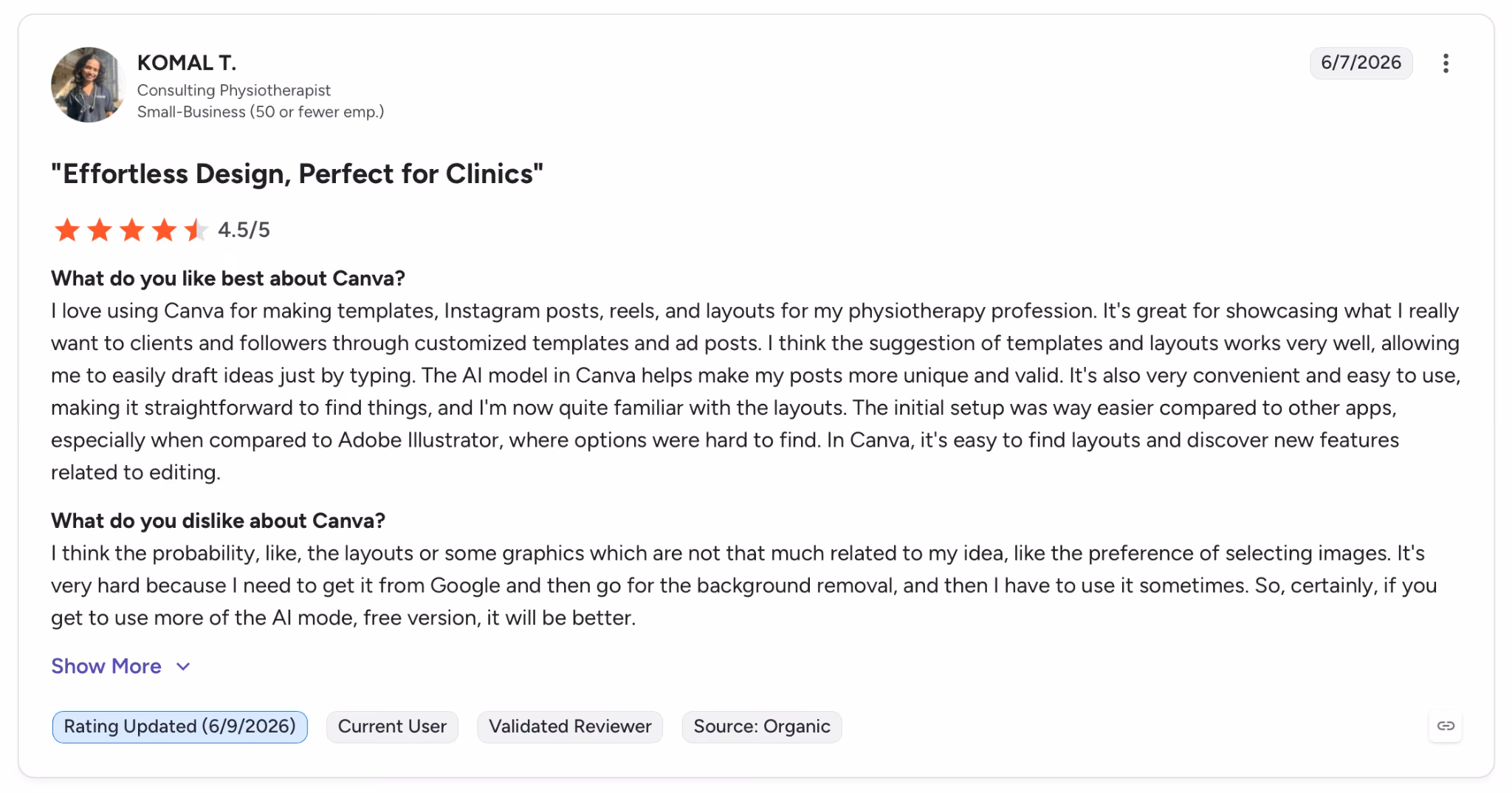 canva ai user review komal