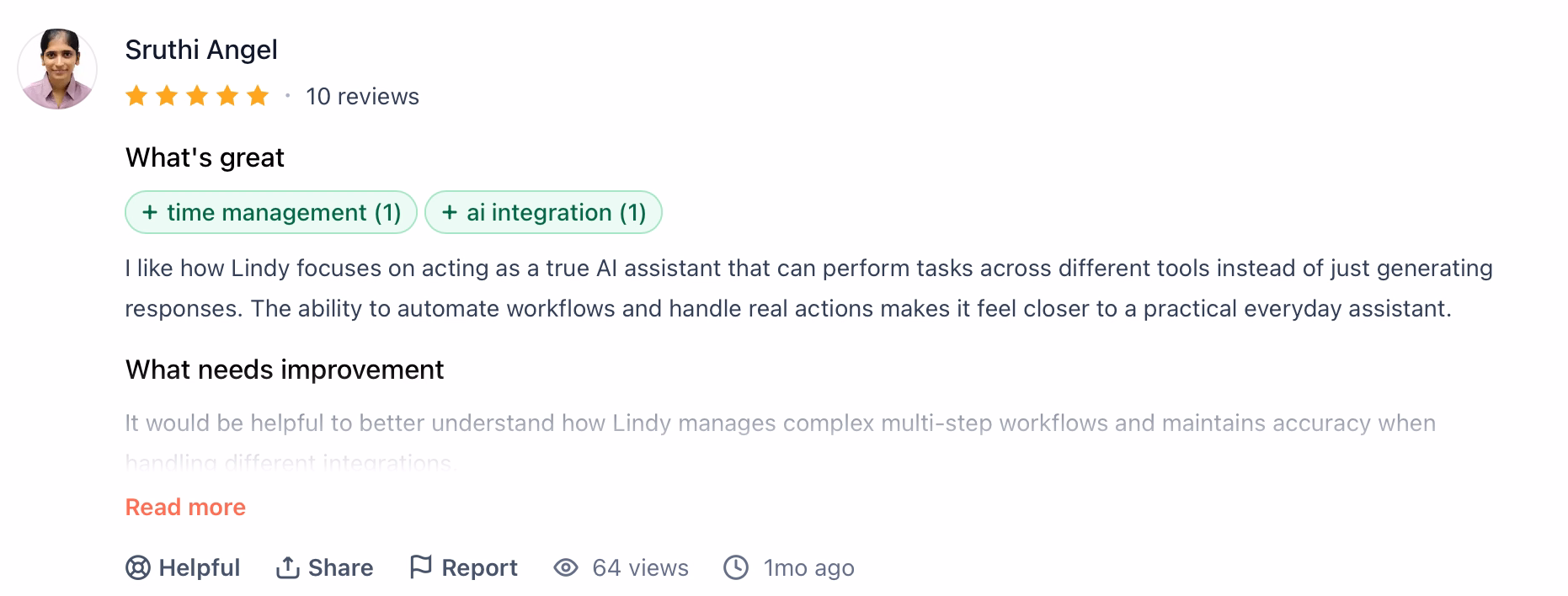 lindy user review by shruthi