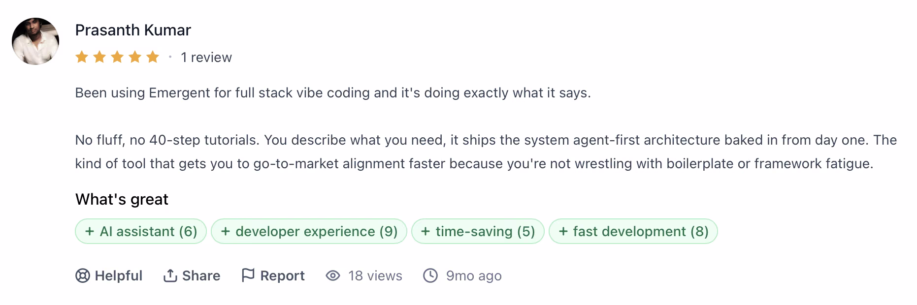 emergent user review prasanth