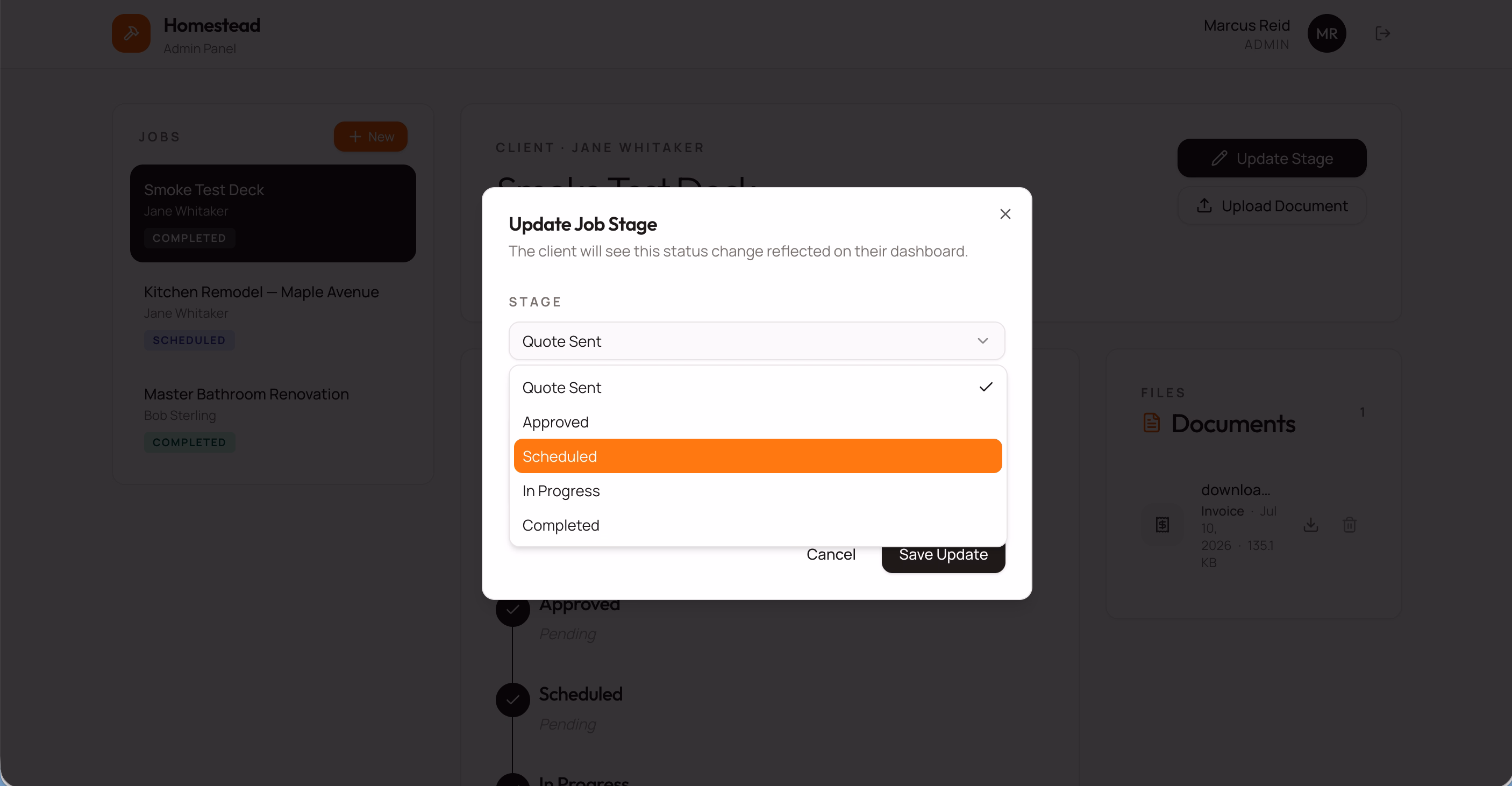 update a jobs stage