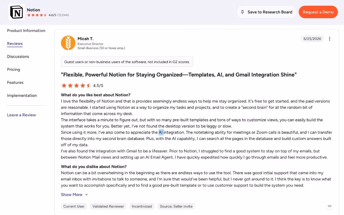 notion ai user review on g2