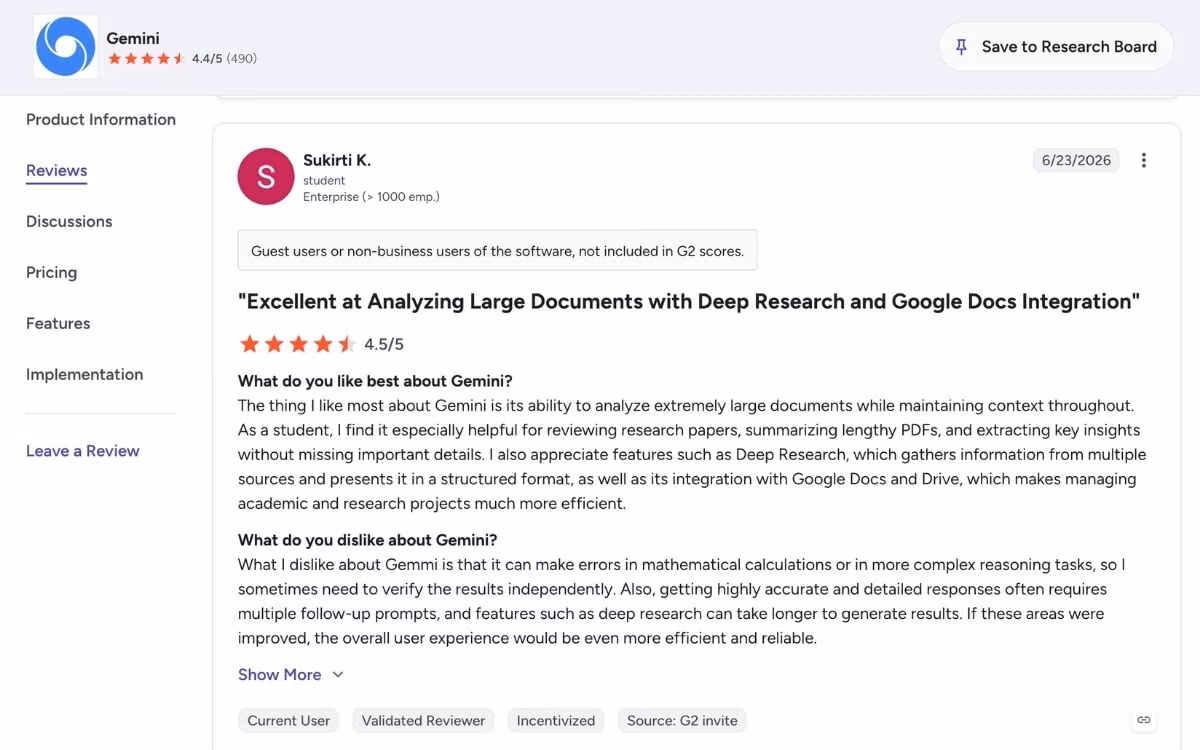 gemini user review on g2