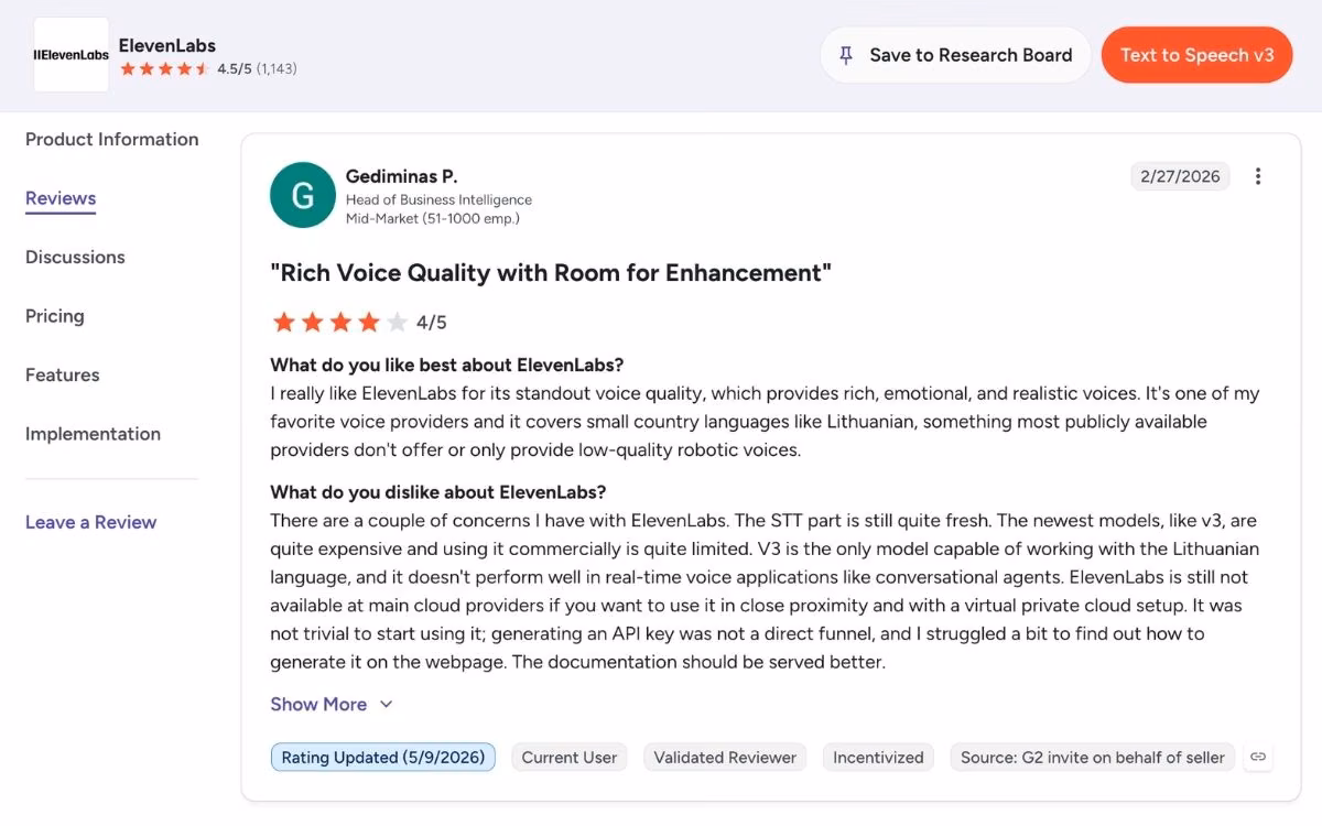 elevenlabs user review on g2