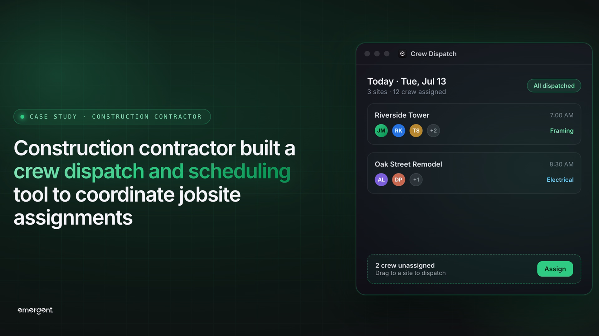 construction contractor built a crew dispatch and scheduling tool
