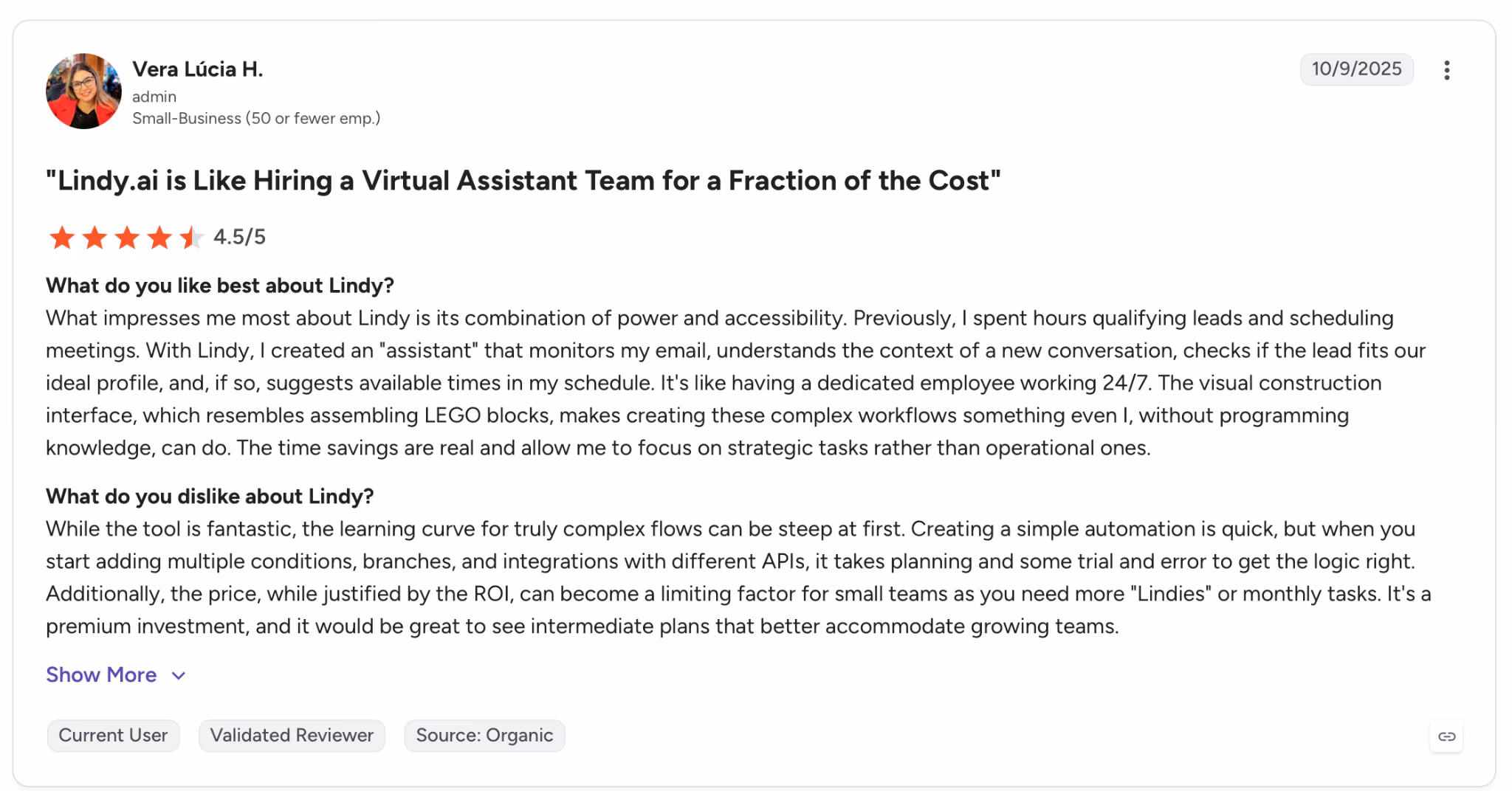 lindy user review on g2