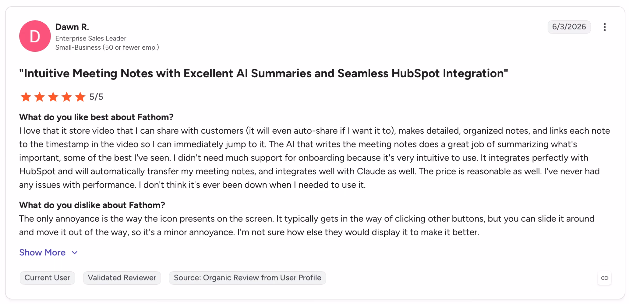 fathom user review dawn