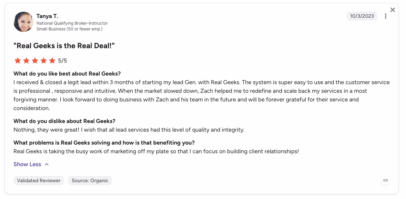 real geeks user review on g2