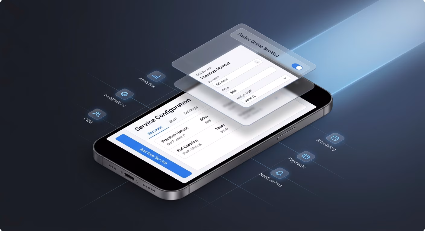 Service Menus Carry Duration, Price, And Staff Assignment