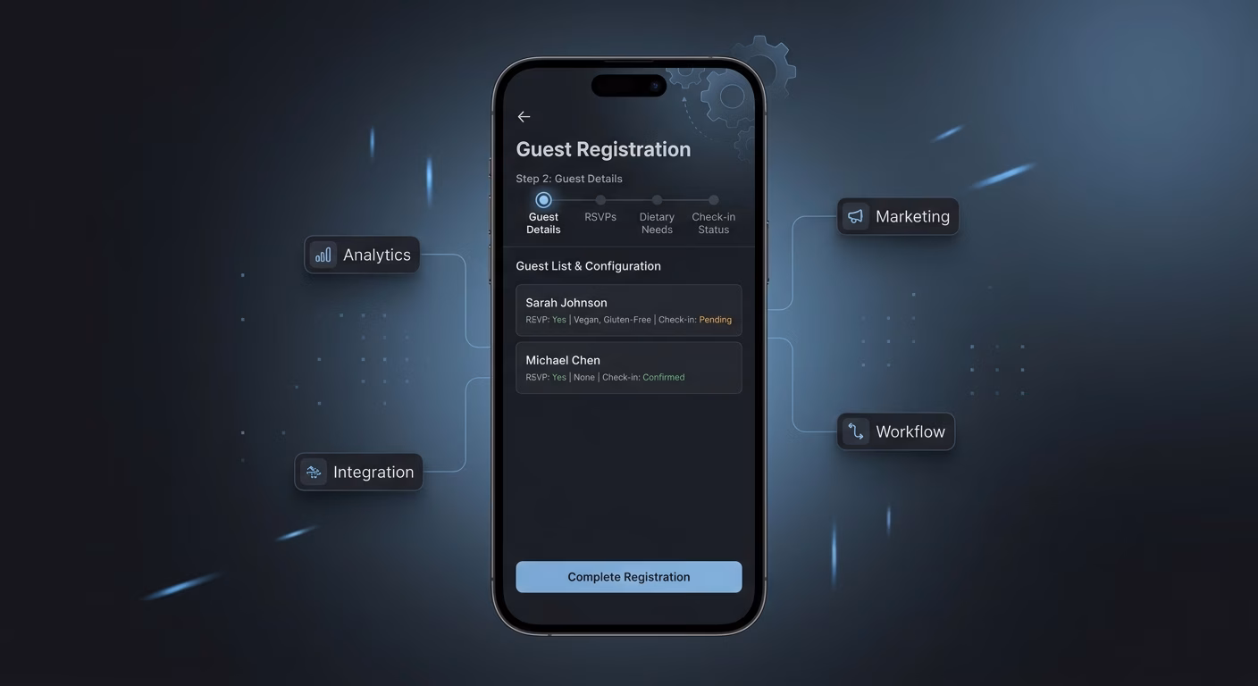 Guest Registration Captures RSVPs, Dietary Needs, And Check-in