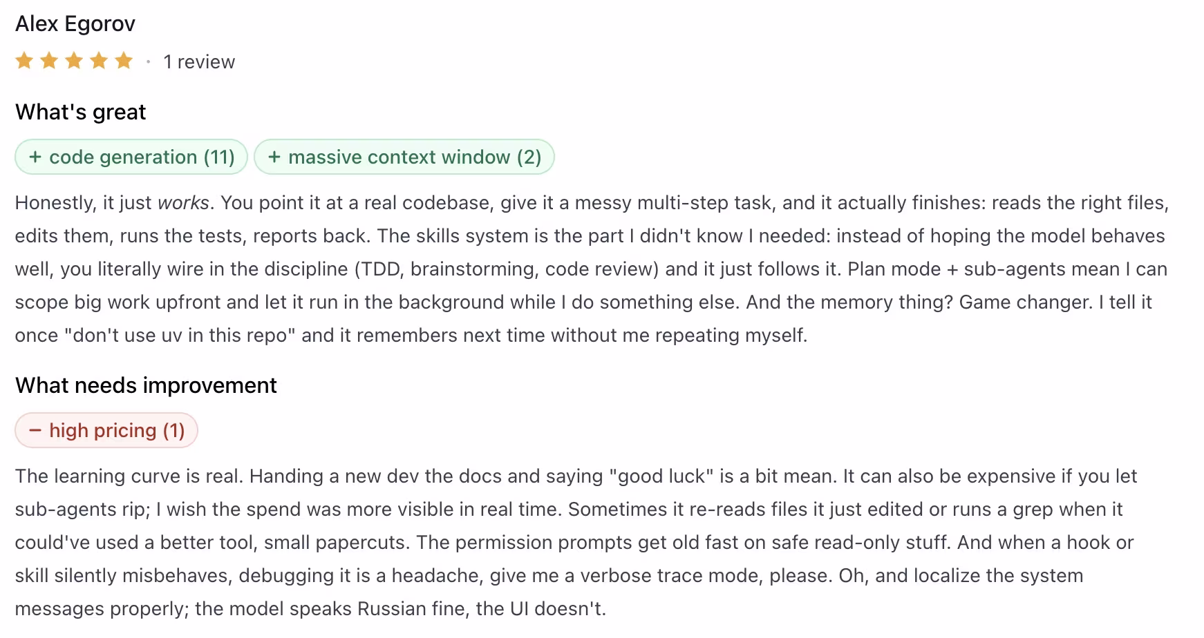 claude code user review alex
