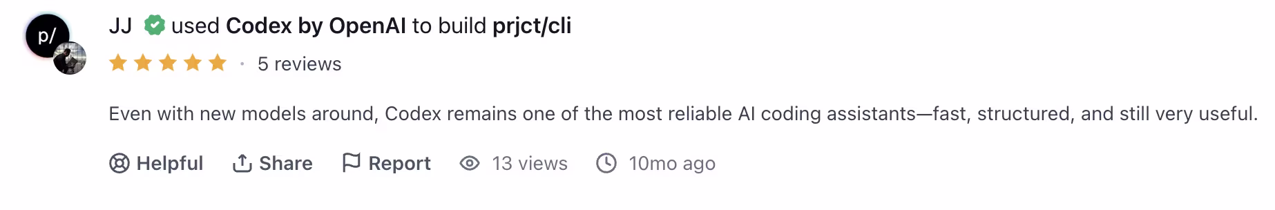 openai codex user review jj