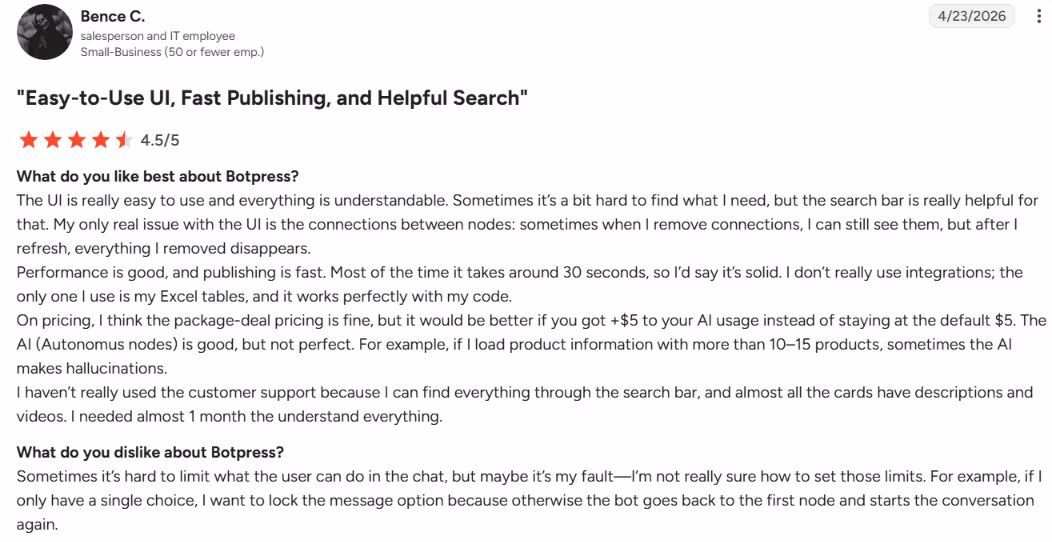 botpress user review on g2
