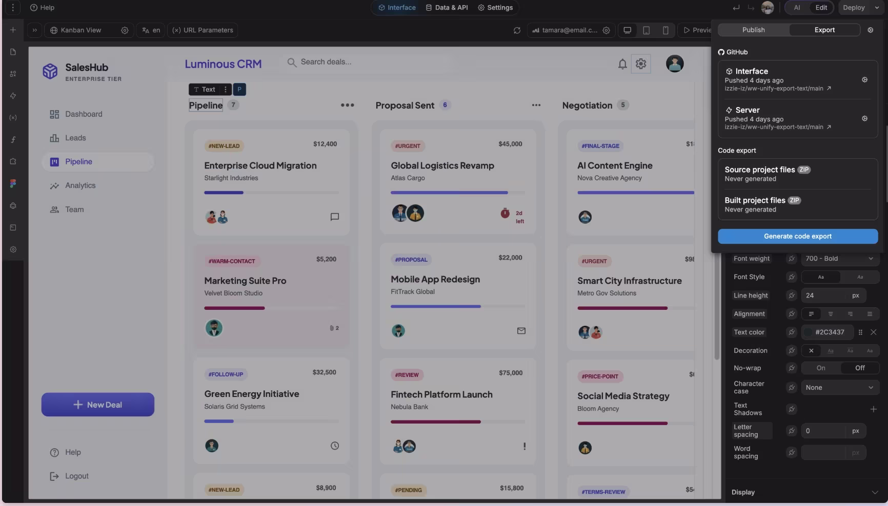 WeWeb web app builder interface