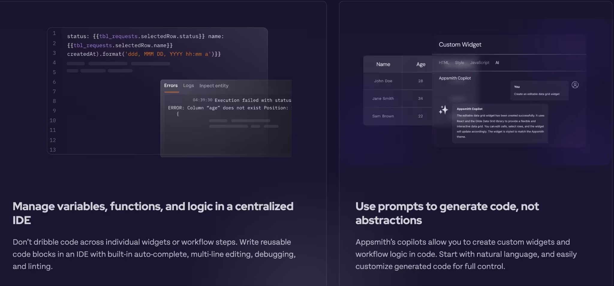 Appsmith open-source internal tool builder interface.