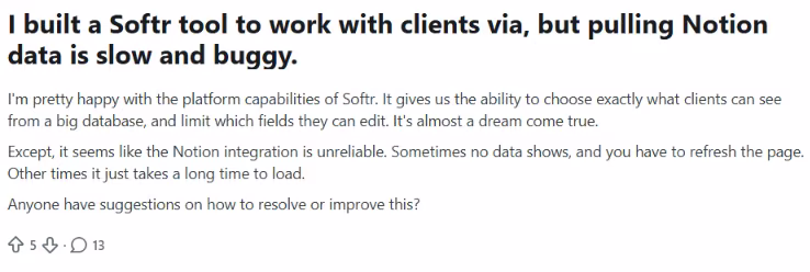 softr user review on reddit