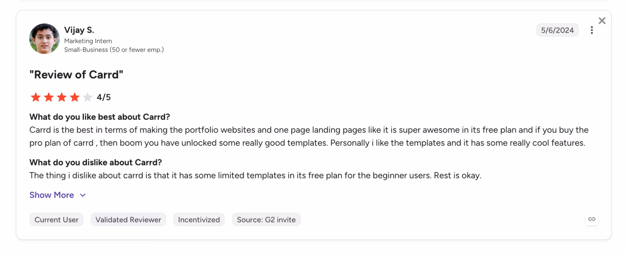 carrd user review on g2