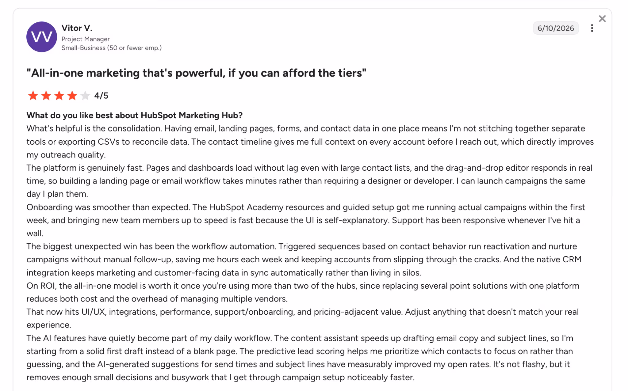 hubspot user review on g2