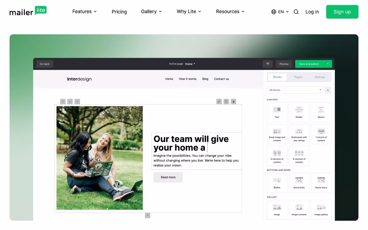 mailerlite best for landing pages built around email