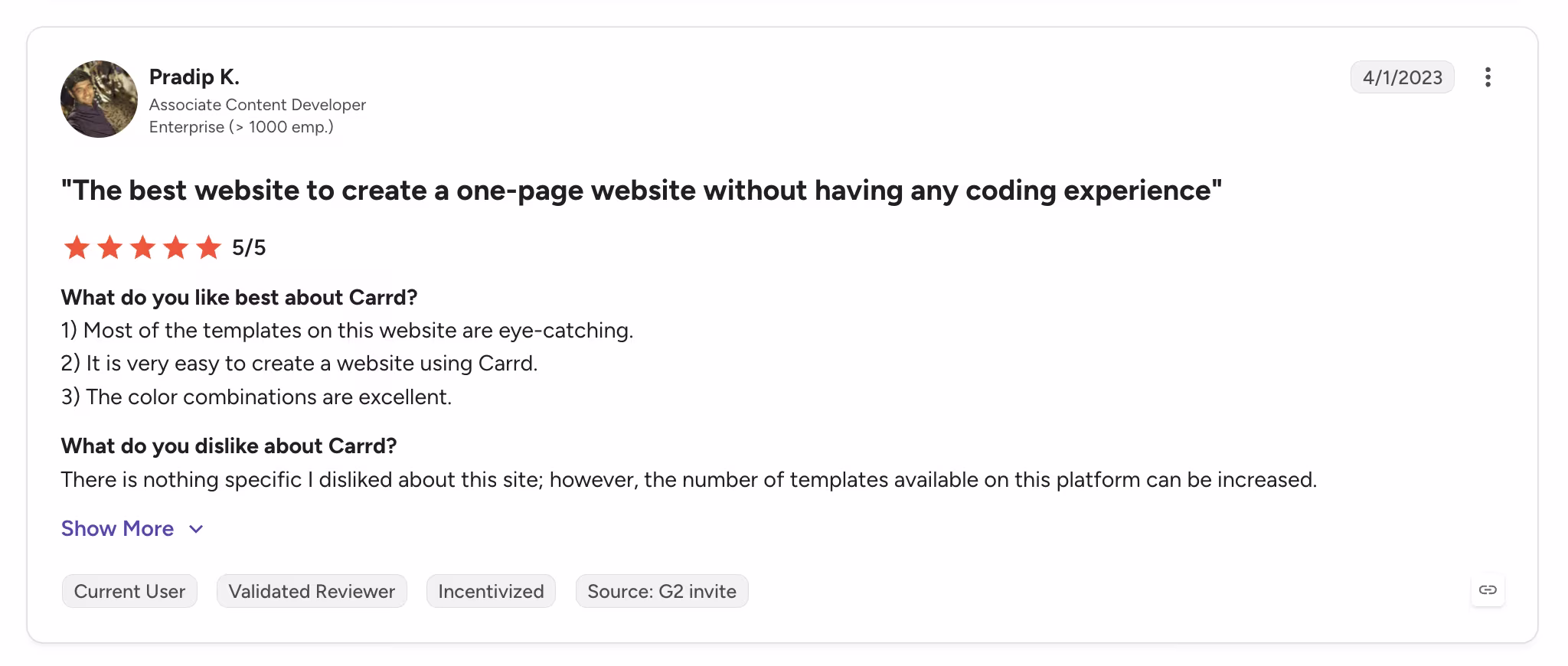 carrd user review by pradeep
